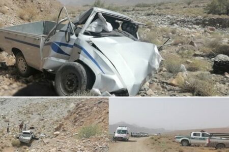 سقوط مرگبار وانت مزدا در دره در زرند