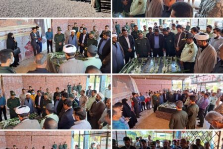 غباروبی وعطر افشانی قبور مطهر شهداء به مناسبت  هفته دفاع مقدس با حضور مسئولان نرماشیر