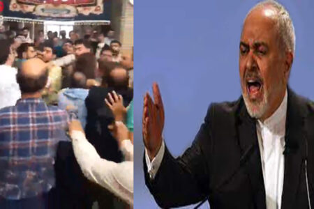 ایجاد تنش در سخنرانی ظریف در کاشان توسط حامیان جلیلی با نمایش پوستر و با هدف اختلال در مراسم!+فیلم