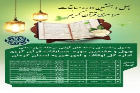 برگزاری مرحله شهرستانی چهل‌و‌هفتمین دوره مسابقات سراسری قرآن در کرمان