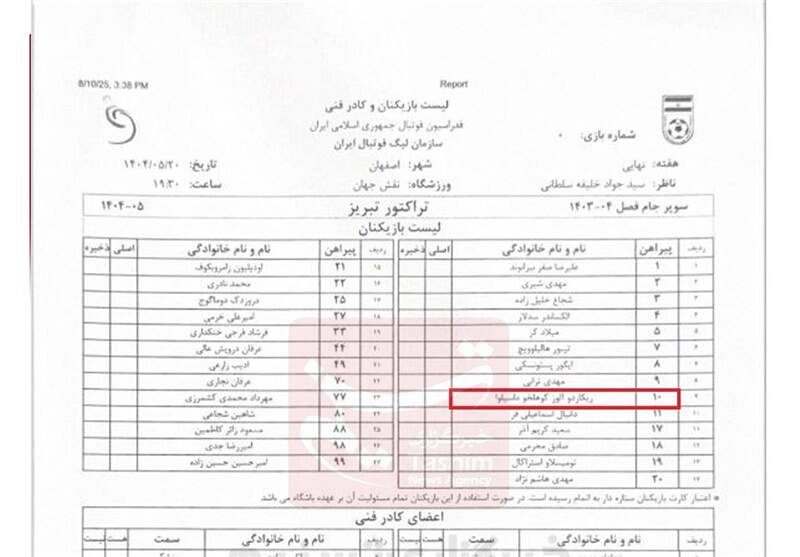 نام ریکاردو آلوز در لیست تراکتور برای سوپرجام! +عکس