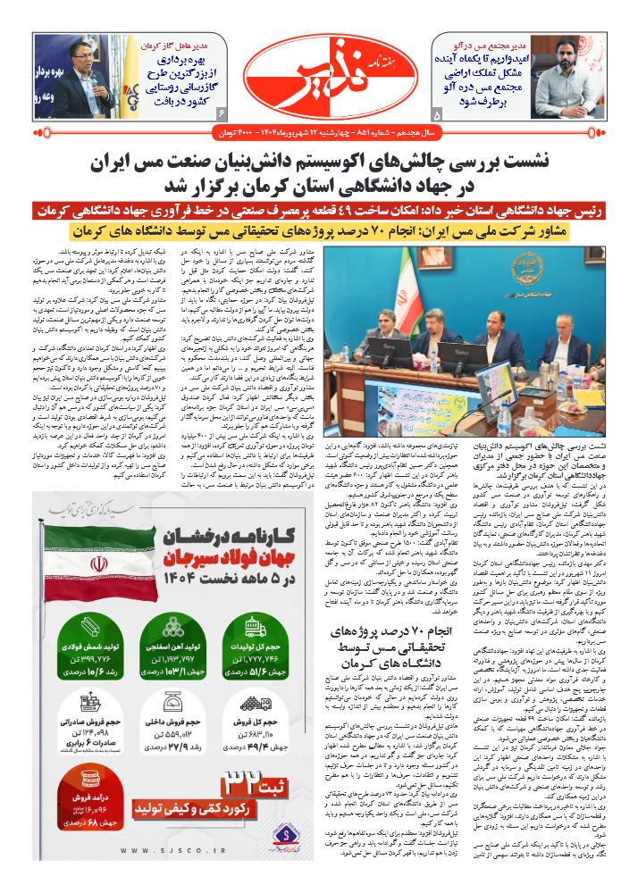 هفته نامه شماره ۸۵۱ نذیر کرمان