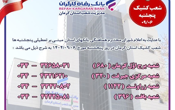 کدام بانک‌ها امروز فعالند | اخبار استان کرمان