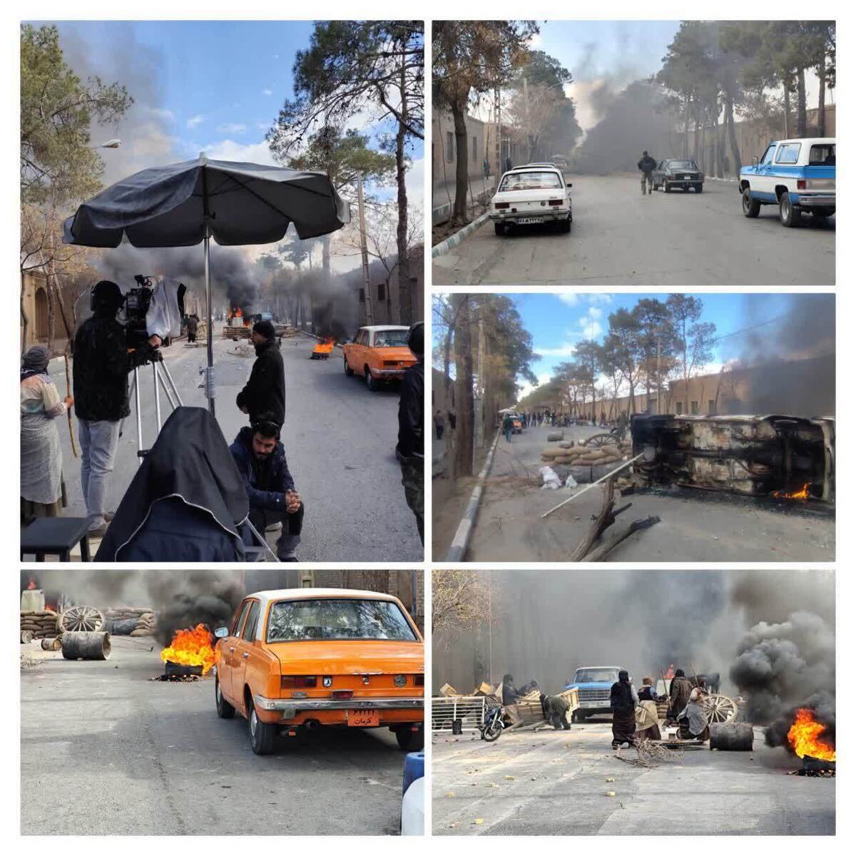 آتش سوزی خودرو در خیابان شهدای کرمان مربوط به فیلمبرداری یک فیلم است