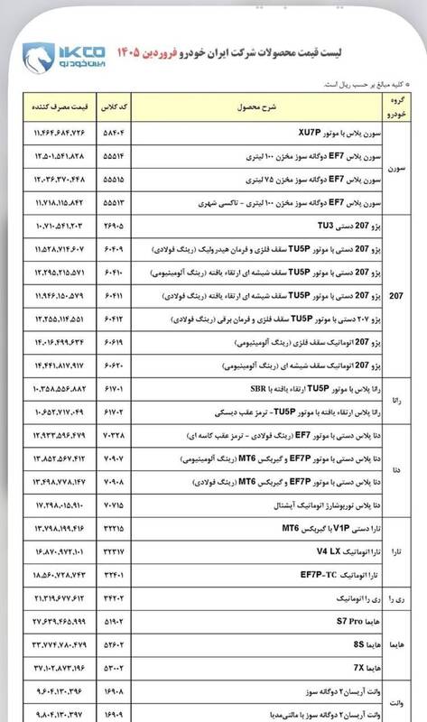 قیمت جدید محصولات ایران خودرو در فروردین ۱۴۰۵